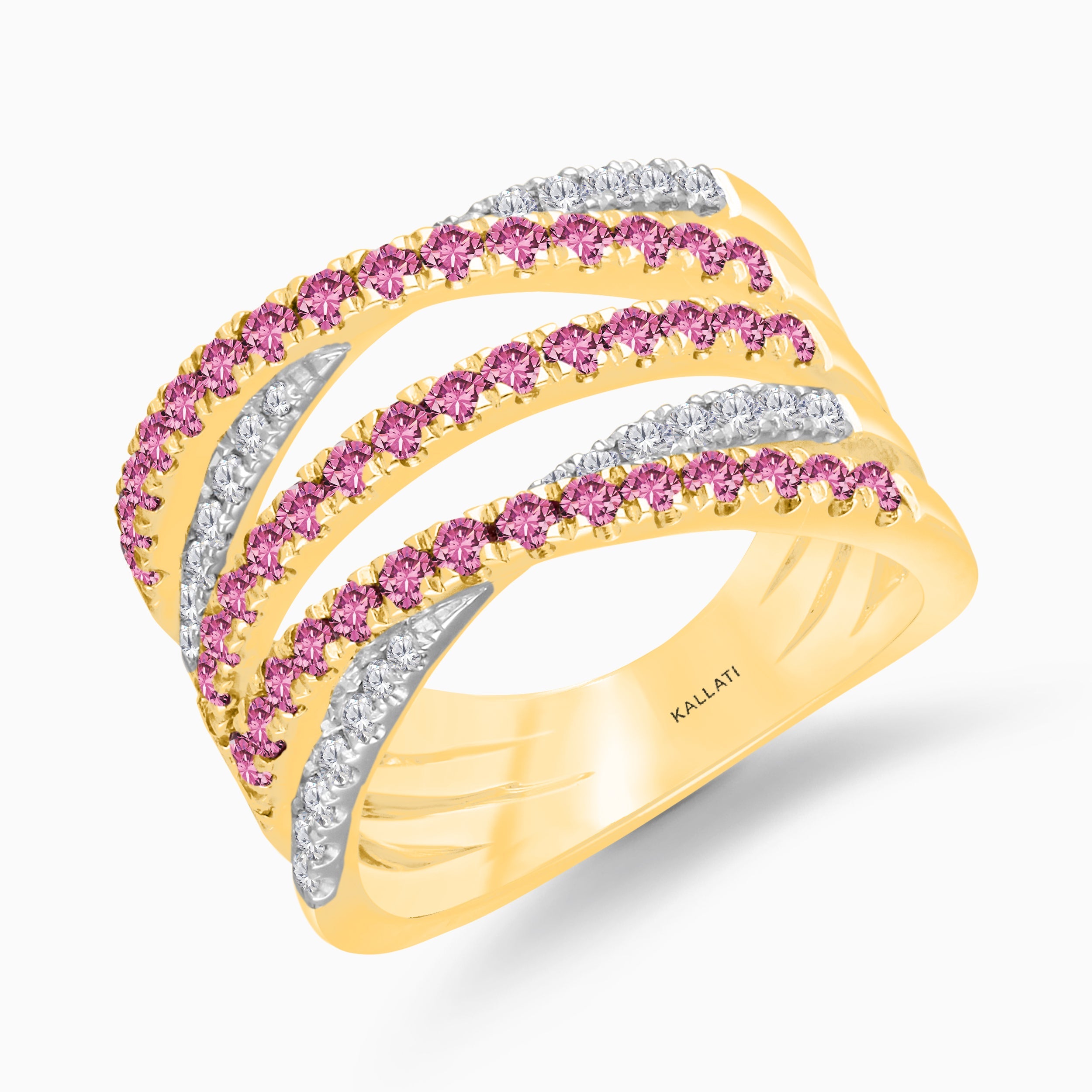 Multi Interlocked Pink Sapphire and Diamond Band