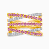 Multi Interlocked Pink Sapphire and Diamond Band