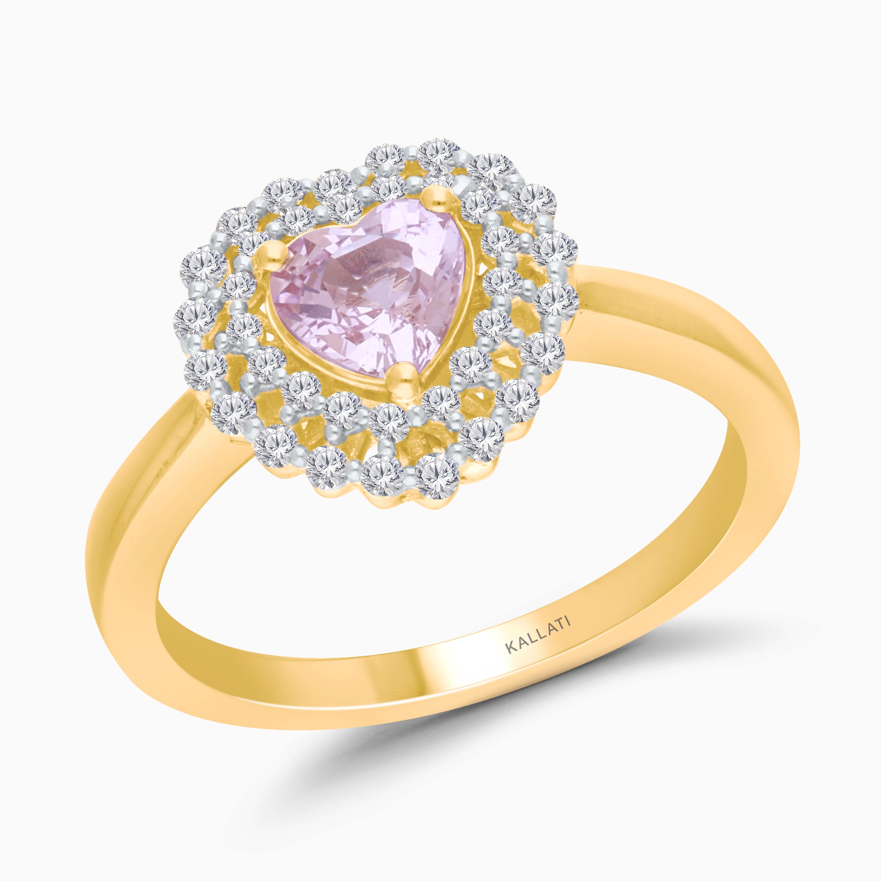 Dual Diamond Halo Pink Sapphire Heart Ring