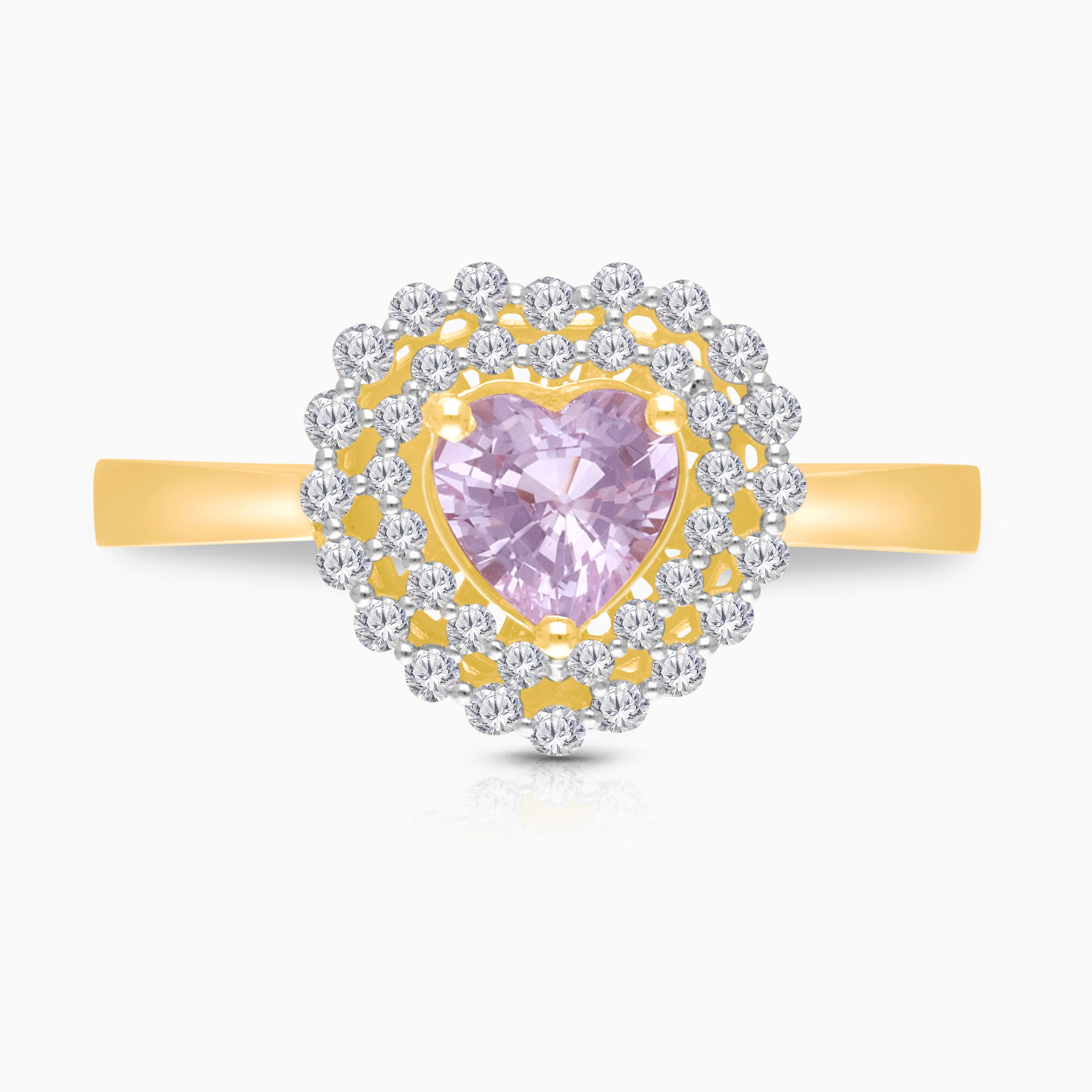 Dual Diamond Halo Pink Sapphire Heart Ring