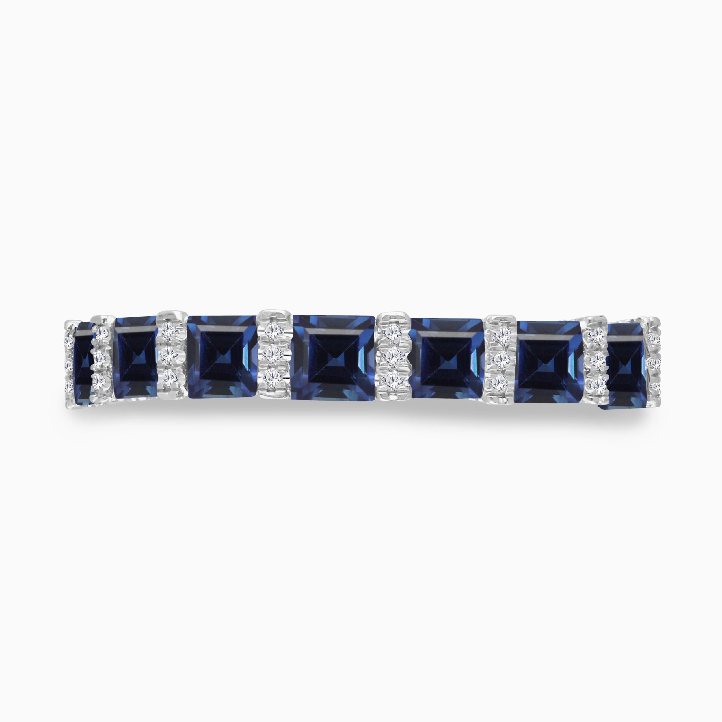 Princess Blue Sapphire and White Diamond Band