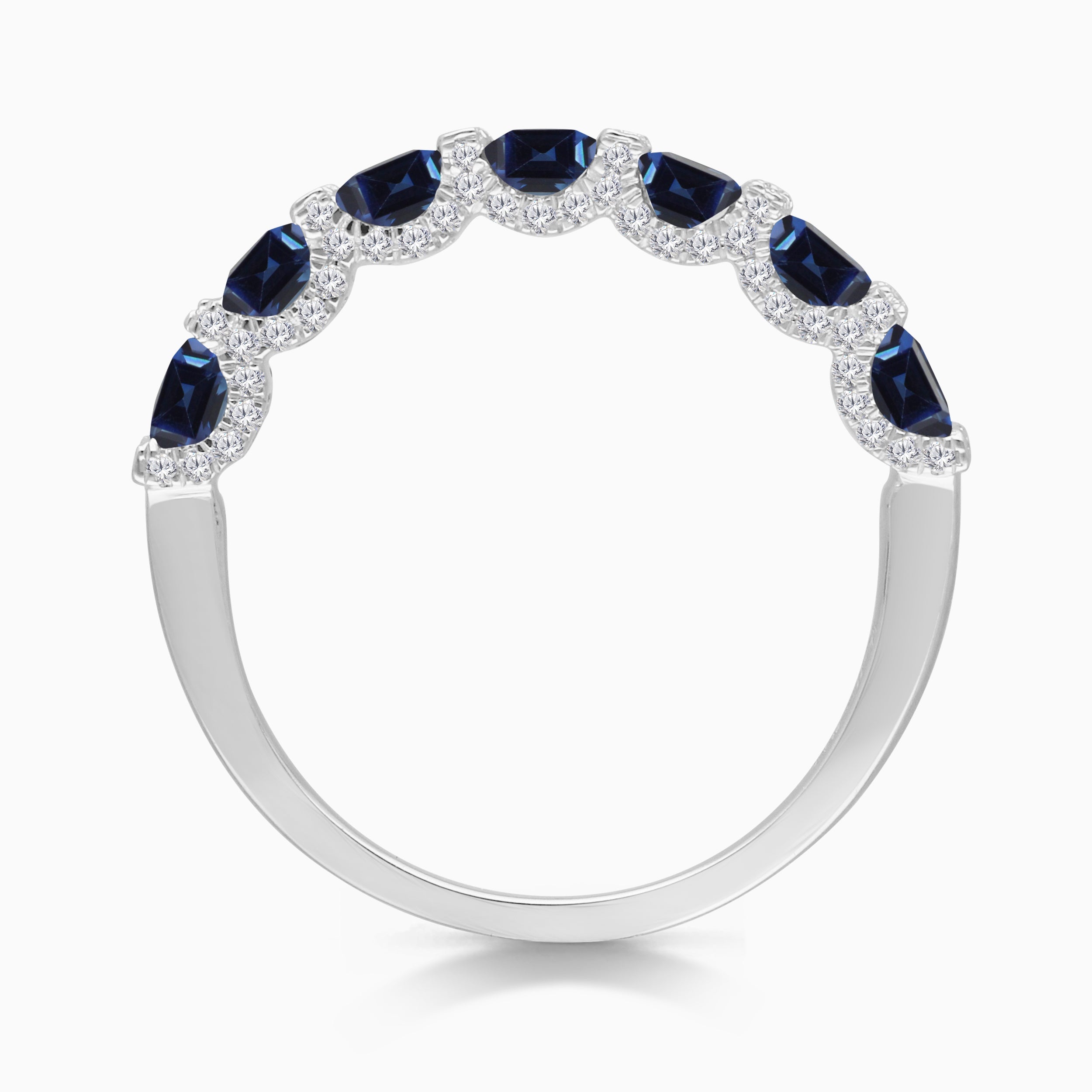 Princess Blue Sapphire and White Diamond Band