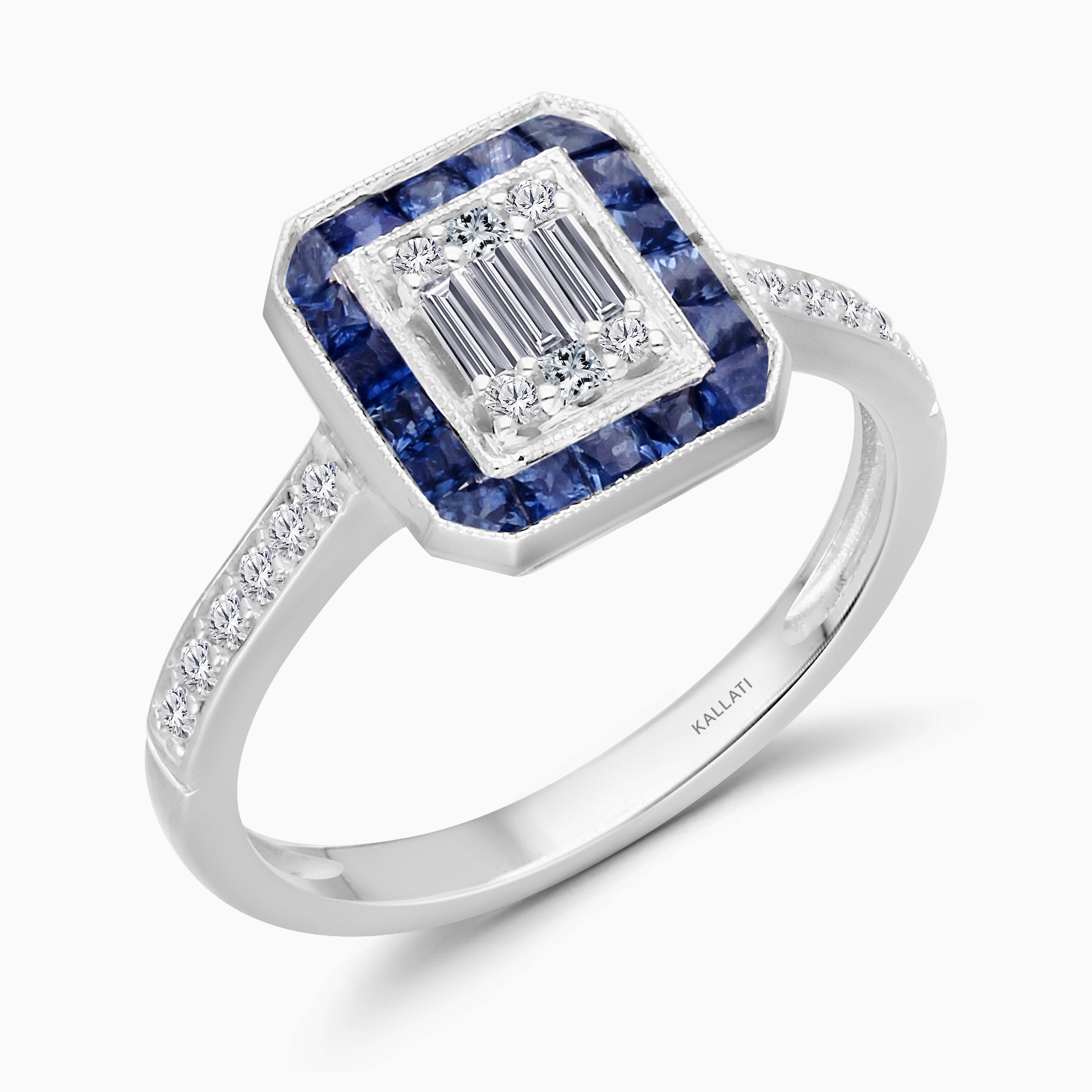 Blue Sapphire Halo Diamond Ring