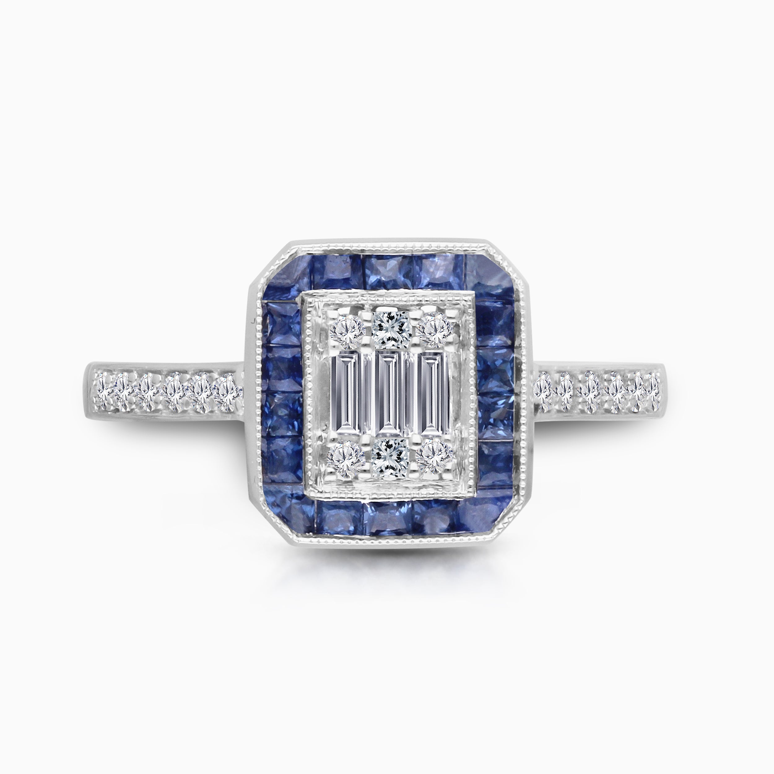 Blue Sapphire Halo Diamond Ring