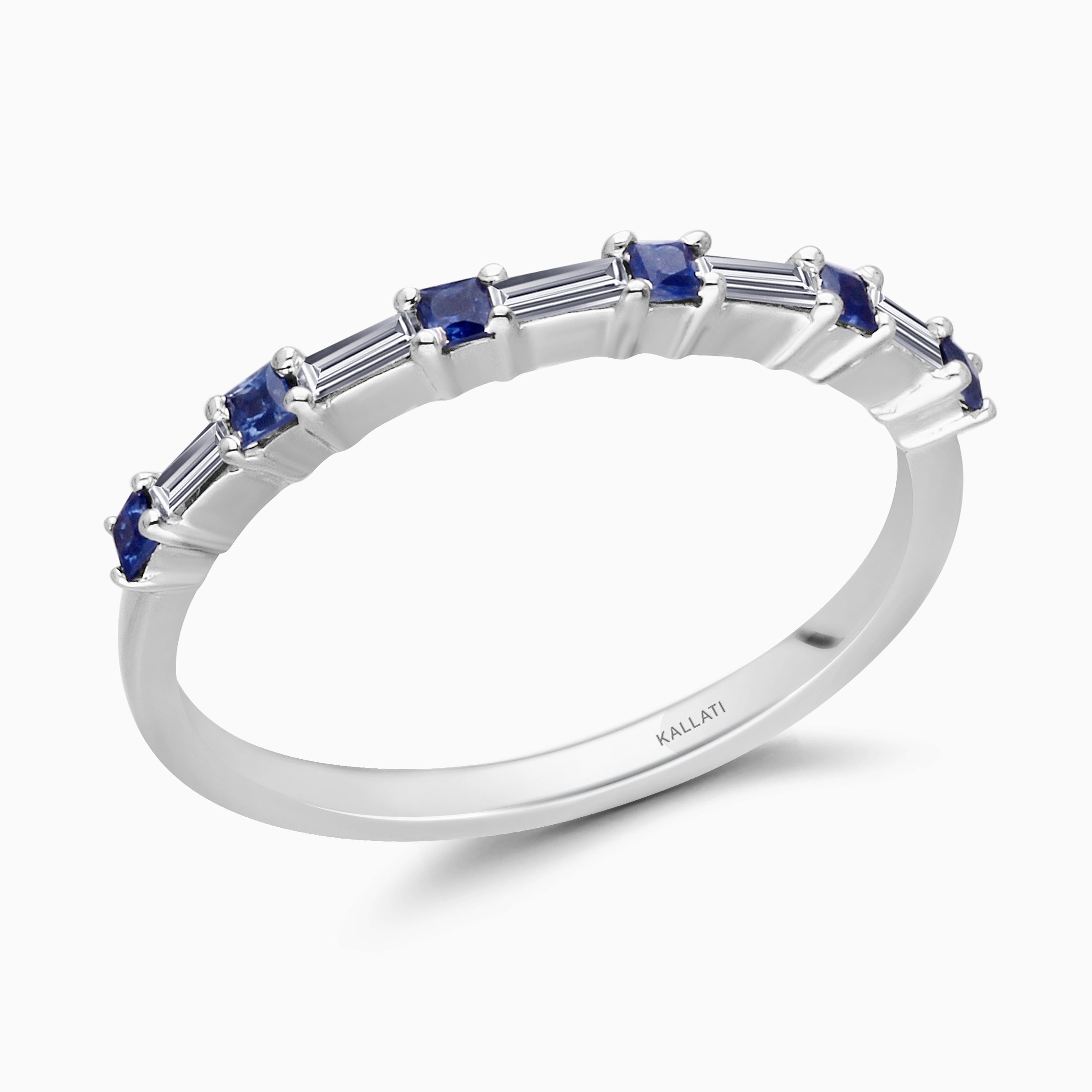 Baguette Diamond and Blue Sapphire Band