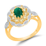 14kt Yellow Gold Emerald Ring with Yellow & White Diamonds