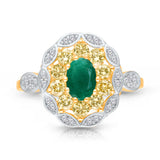 14kt Yellow Gold Emerald Ring with Yellow & White Diamonds