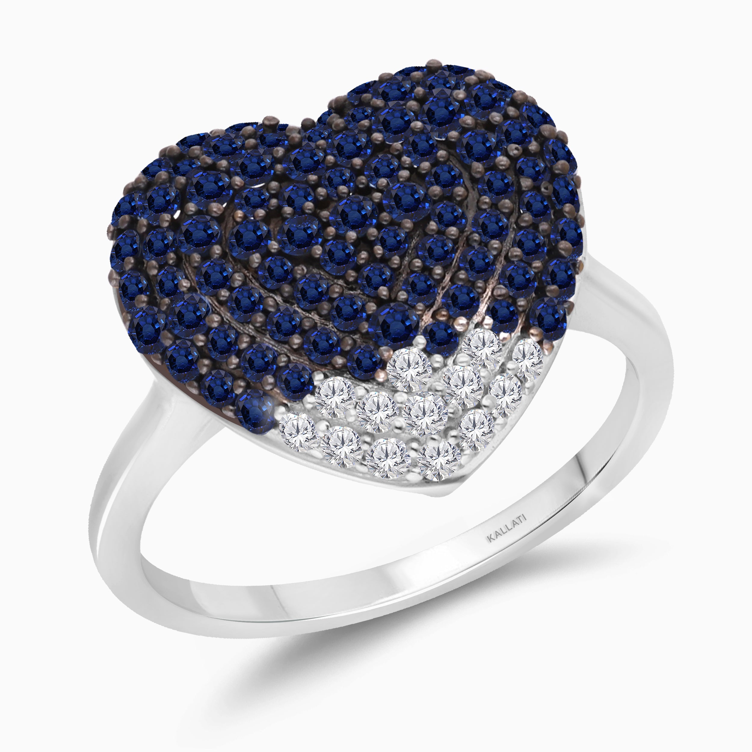 Pave Sapphire and Diamond Heart Ring hearts