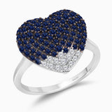 Pave Sapphire and Diamond Heart Ring hearts