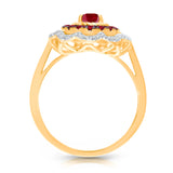 14kt Yellow Gold Ruby Ring with White Diamonds