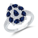 14k White Gold Blue Sapphire and White Diamond Elegant Ring