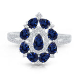 14k White Gold Blue Sapphire and White Diamond Elegant Ring