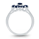 14k White Gold Blue Sapphire and White Diamond Elegant Ring