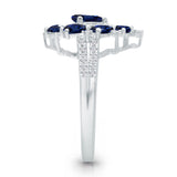 14k White Gold Blue Sapphire and White Diamond Elegant Ring