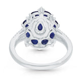 14k White Gold Blue Sapphire and White Diamond Elegant Ring