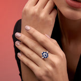 14k White Gold Blue Sapphire and White Diamond Elegant Ring