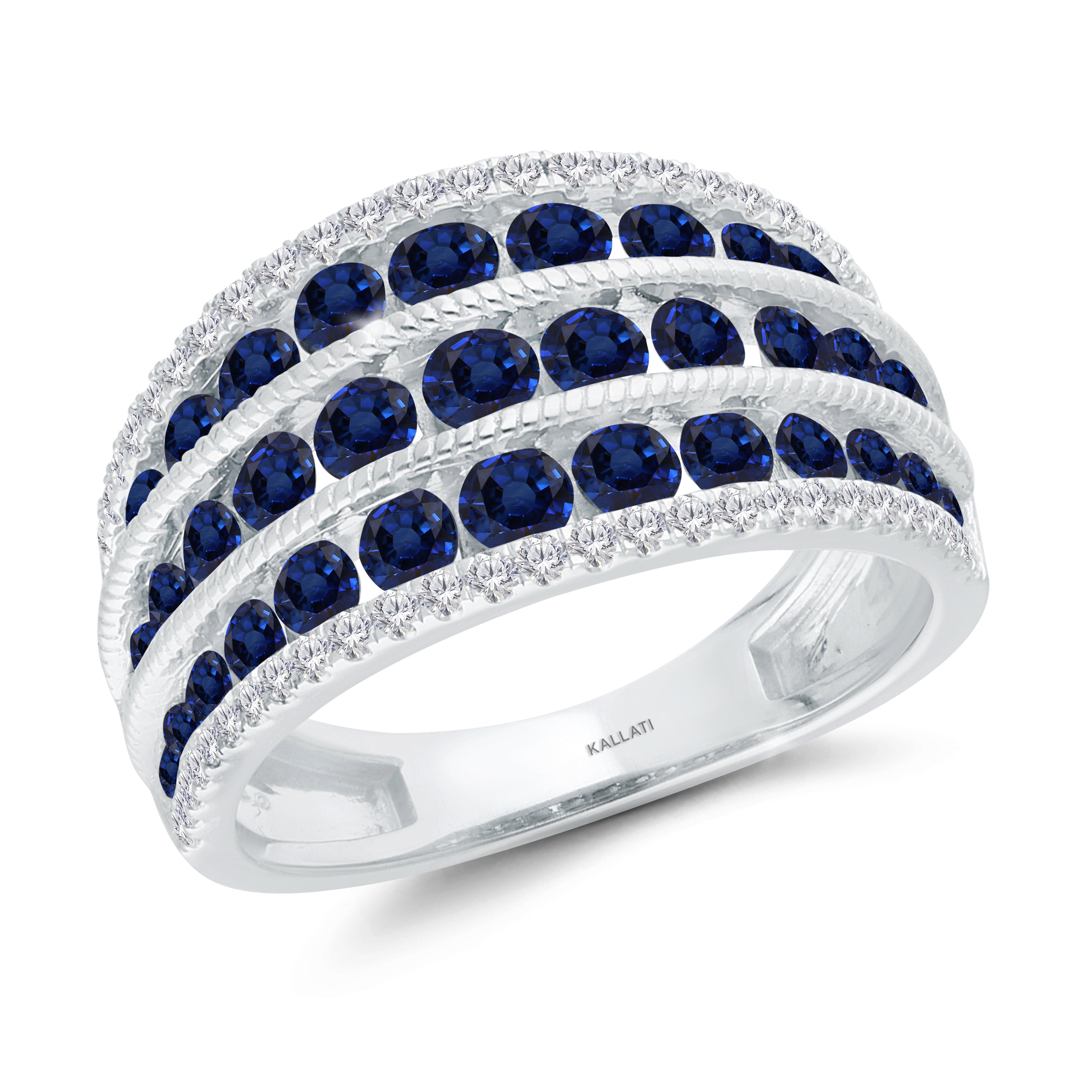 Triple Row Diamond and Sapphire Band
