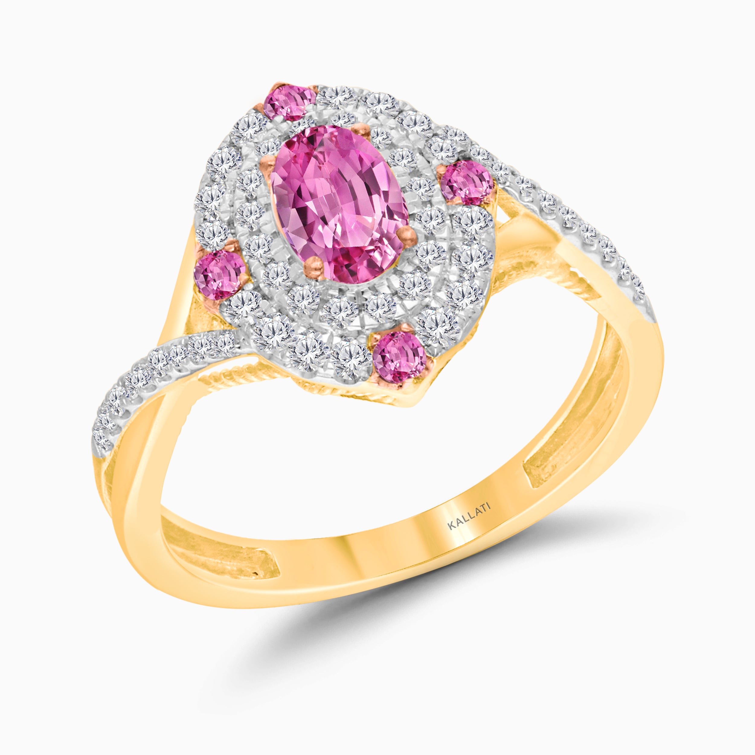 Duo Halo Pink Sapphire Ring