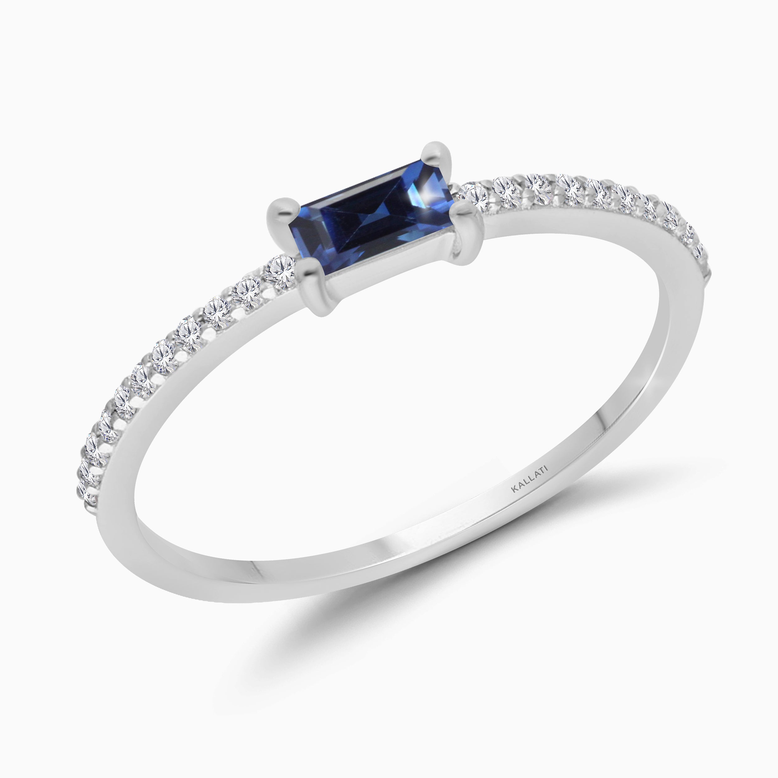 Baguette Blue Sapphire & Diamond Stacking Ring