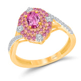 14 kt Yellow Gold Pink Sapphire with White Diamond Ring