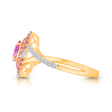 14 kt Yellow Gold Pink Sapphire with White Diamond Ring