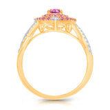 14 kt Yellow Gold Pink Sapphire with White Diamond Ring