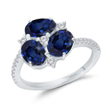 14kt White Gold Luxurious Blue Sapphire and Diamond Petal Ring