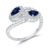 14kt White Gold Graceful Blue Sapphire & Diamond Blossom Ring