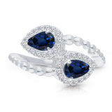 14kt White Gold Graceful Blue Sapphire & Diamond Blossom Ring