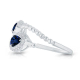 14kt White Gold Graceful Blue Sapphire & Diamond Blossom Ring