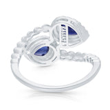 14kt White Gold Graceful Blue Sapphire & Diamond Blossom Ring