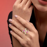 14kt Yellow Gold Elegant Pink Sapphire and Diamond Flower Ring