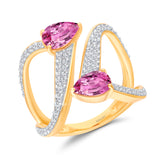 14kt Yellow Gold Elegant Pink Sapphire and Diamond Flower Ring