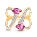 14kt Yellow Gold Elegant Pink Sapphire and Diamond Flower Ring