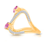 14kt Yellow Gold Elegant Pink Sapphire and Diamond Flower Ring