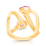 14kt Yellow Gold Elegant Pink Sapphire and Diamond Flower Ring