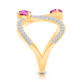 14kt Yellow Gold Elegant Pink Sapphire and Diamond Flower Ring