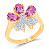 14kt Yellow Gold Pink Sapphire and Diamond Flower Ring