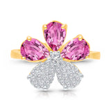 14kt Yellow Gold Pink Sapphire and Diamond Flower Ring