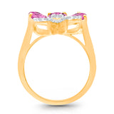 14kt Yellow Gold Pink Sapphire and Diamond Flower Ring