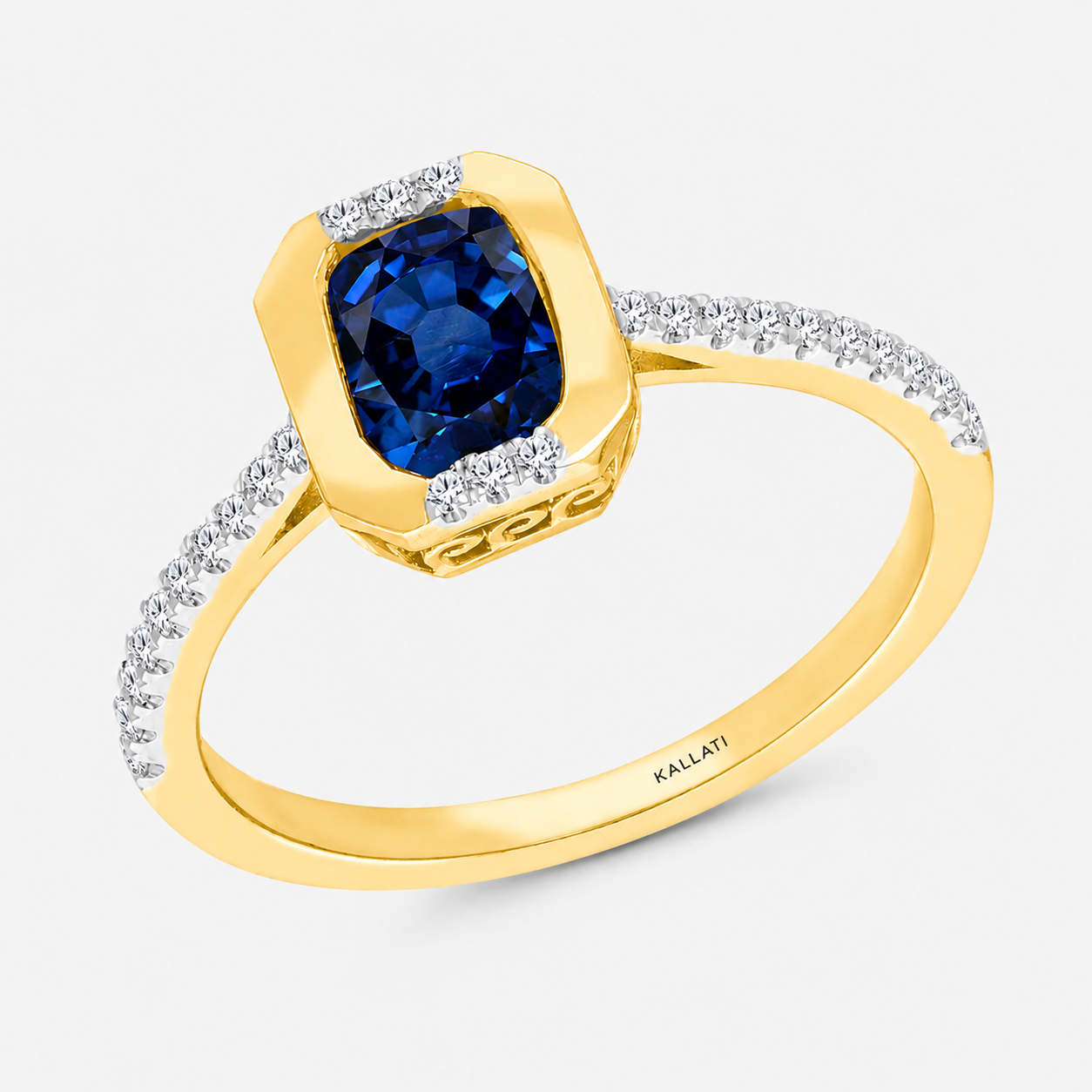 Emerald Cut Sapphire & Diamond Ring Blue Sapphire