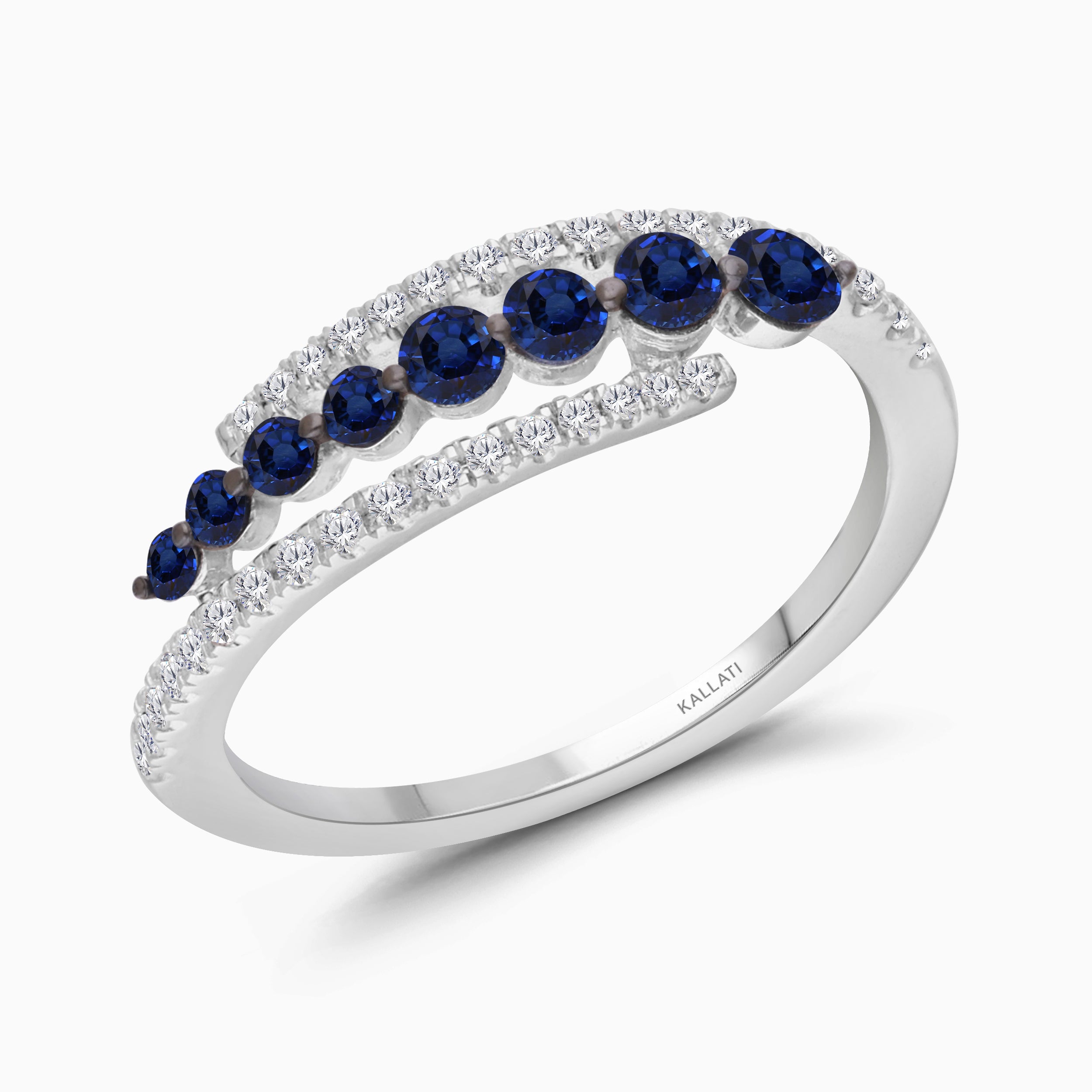 Blue Sapphire & Diamond Wave Ring
