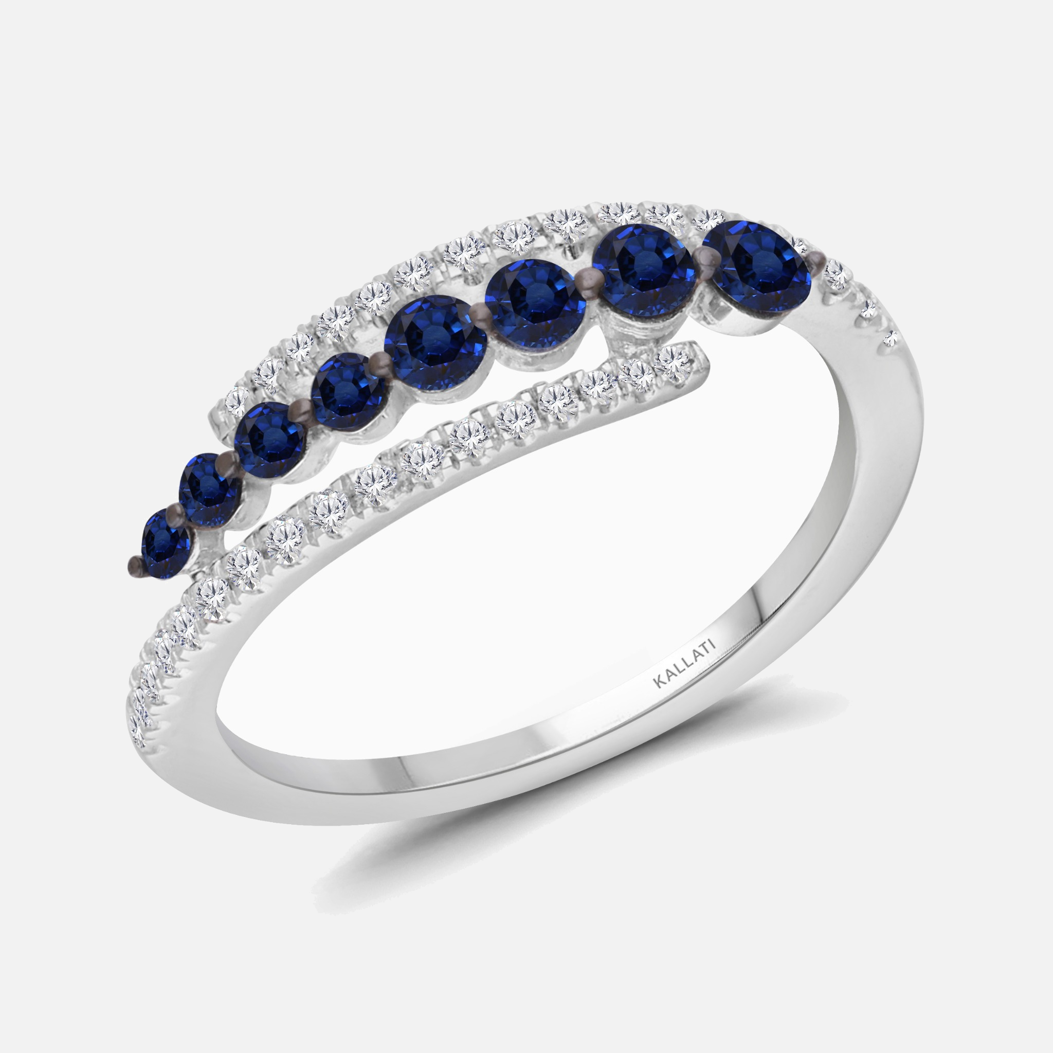 Blue Sapphire & Diamond Wave Ring Blue Sapphire