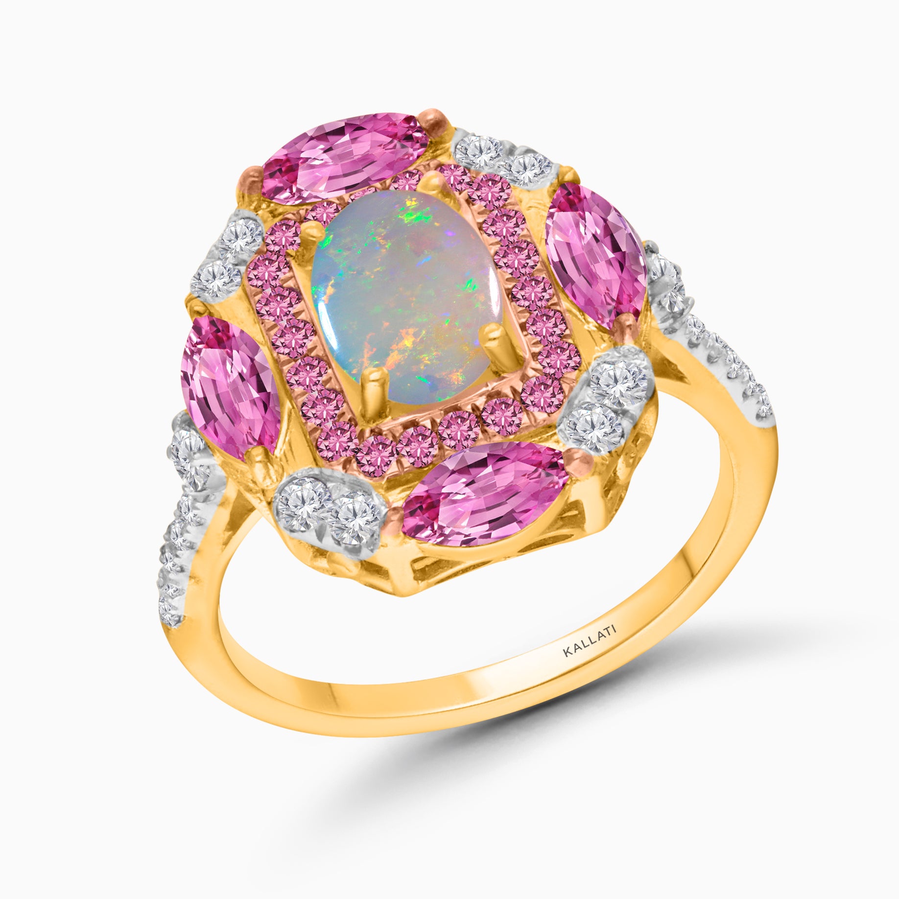 Pink Stardust Opal & Sapphire Ring