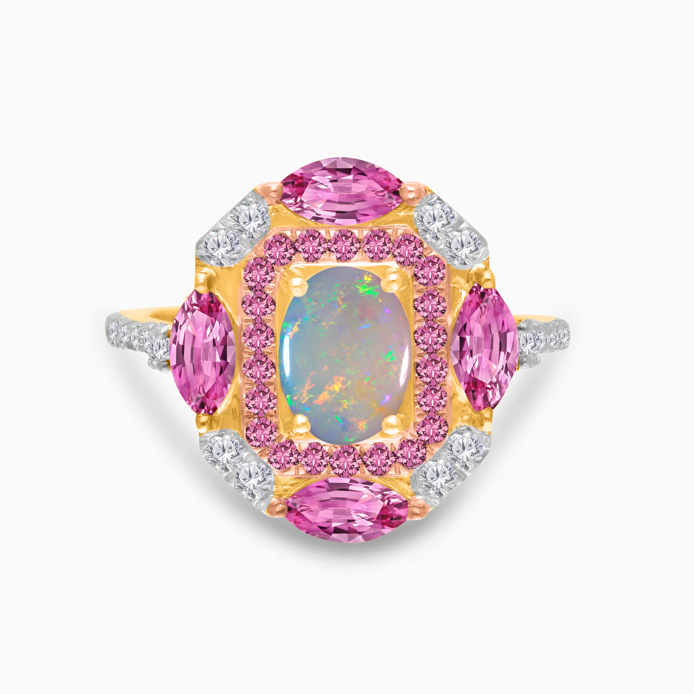 Pink Stardust Opal & Sapphire Ring