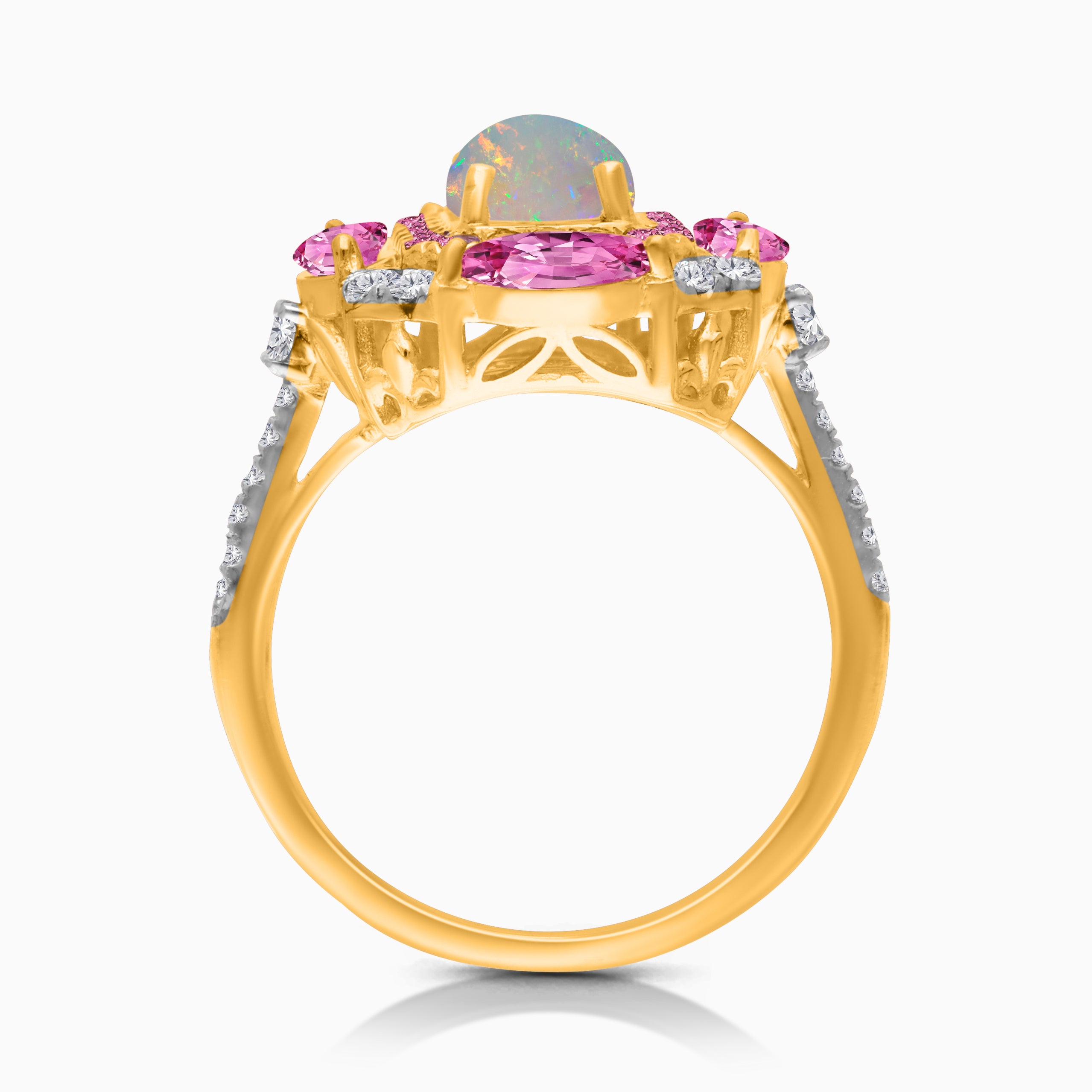 Pink Stardust Opal & Sapphire Ring
