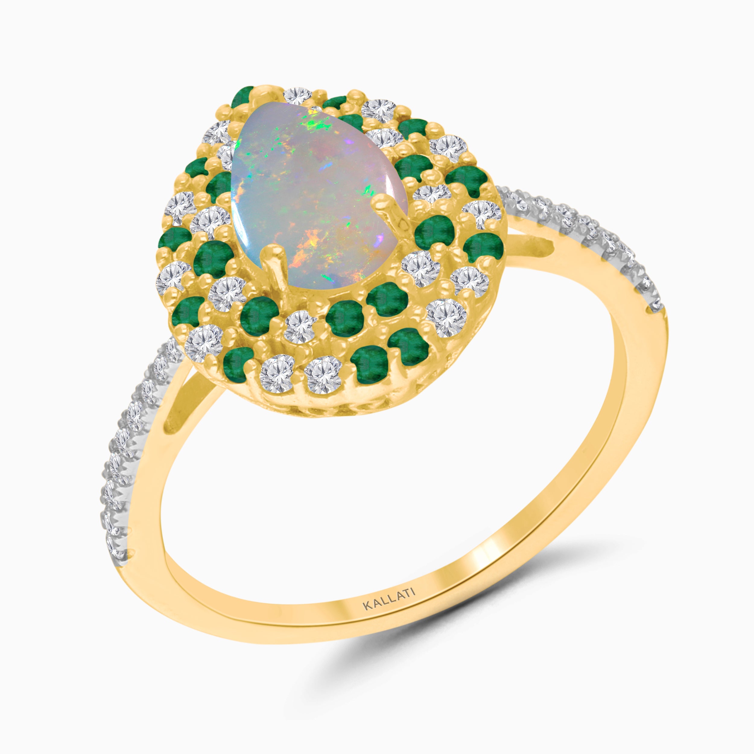 Glistening Opal & Emerald Diamond Ring