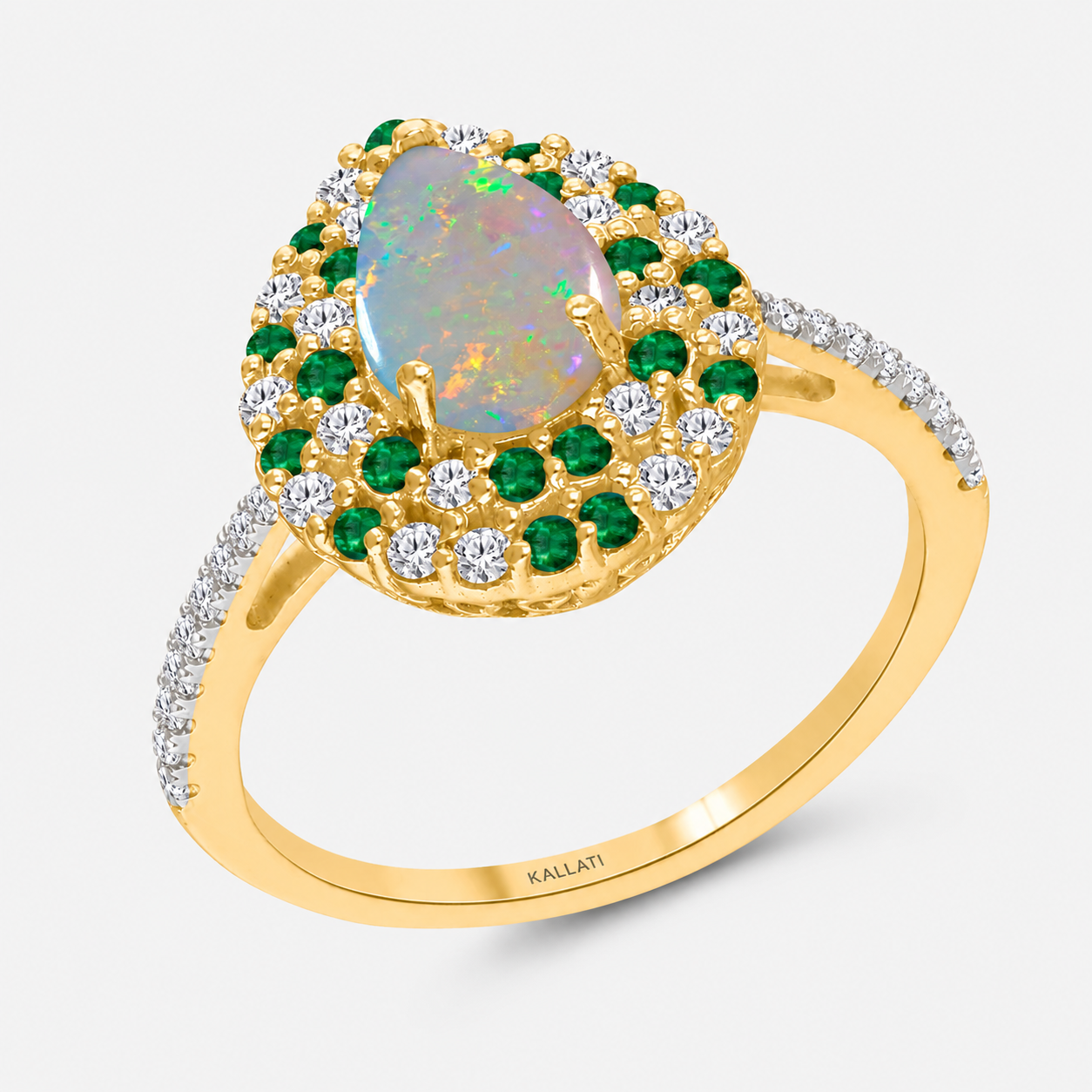 Glistening Opal & Emerald Diamond Ring opal