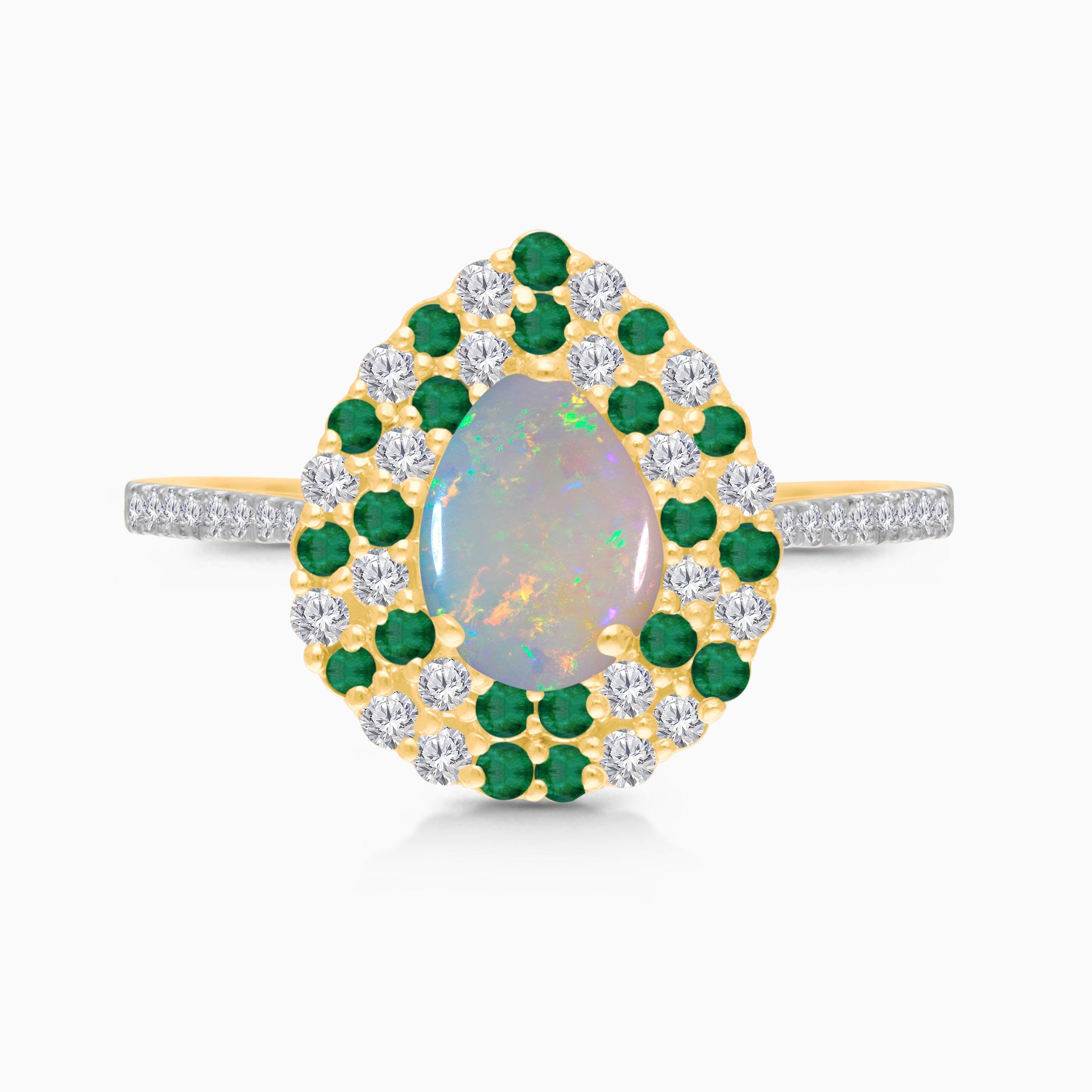 Glistening Opal & Emerald Diamond Ring