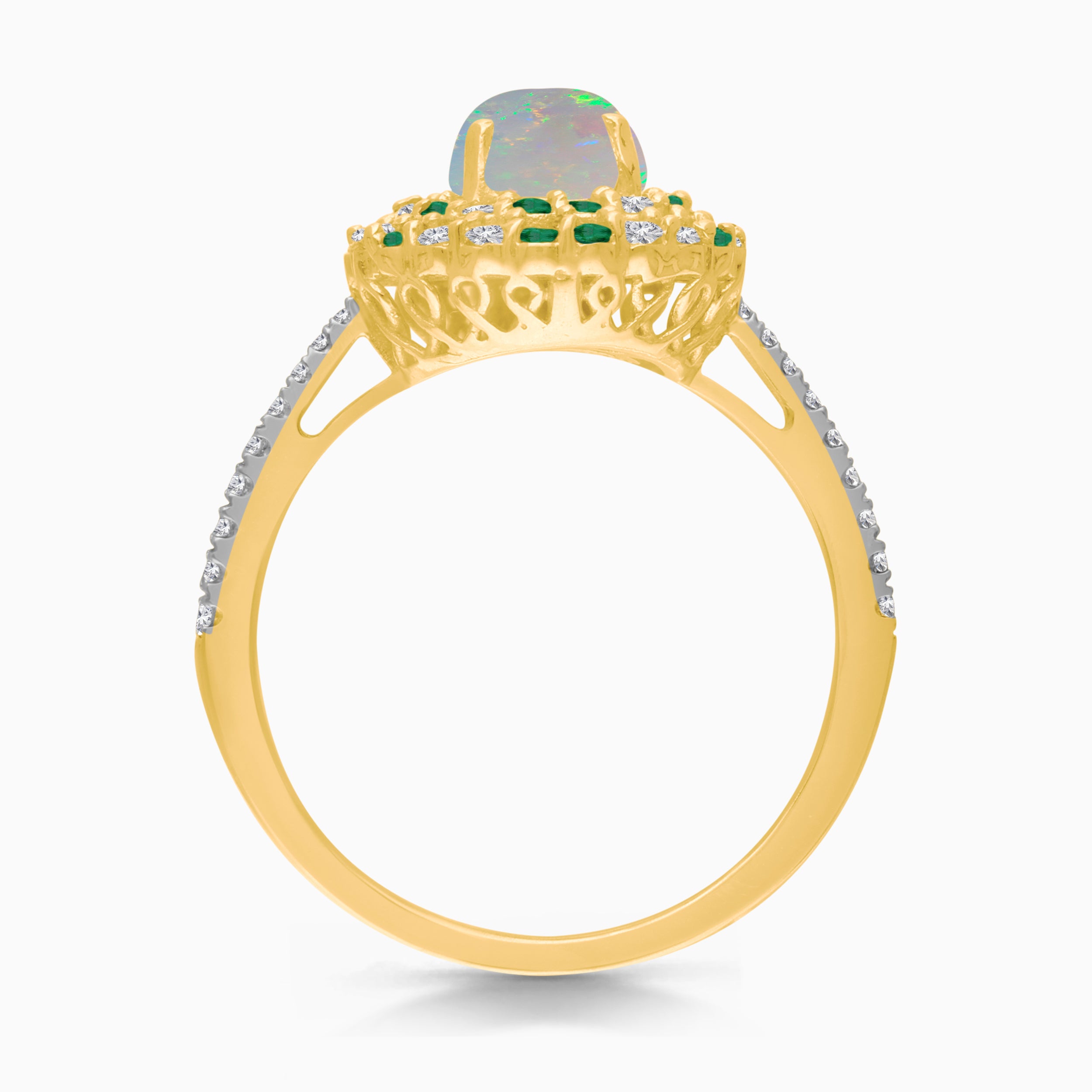Glistening Opal & Emerald Diamond Ring